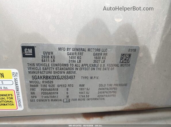 5GAKRBKDXGJ263497 2016 BUICK ENCLAVE Champagne Vista del compartimento del motor