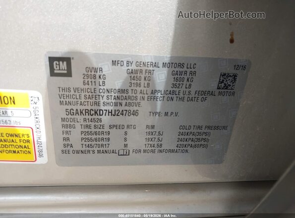 5GAKRCKD7HJ247846 2017 BUICK ENCLAVE Beige Engine compartment view