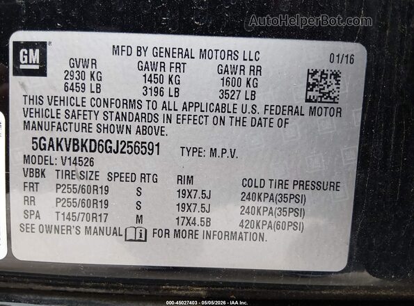 5GAKVBKD6GJ256591 2016 BUICK ENCLAVE Черный Вид подкапотного пространства