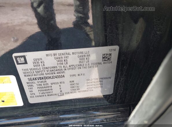 5GAKVBKD6HJ243504 2017 BUICK ENCLAVE Black Շարժիչի բաժամունքի տեսք