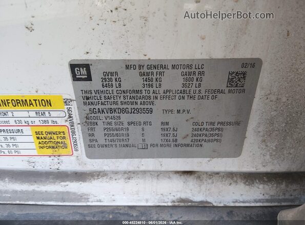5GAKVBKD8GJ293559 2016 BUICK ENCLAVE Белый Вид подкапотного пространства