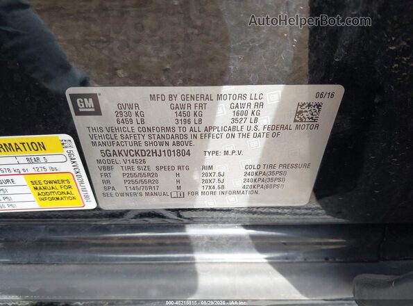 5GAKVCKD2HJ101804 2017 BUICK ENCLAVE Black Vista del compartimento del motor