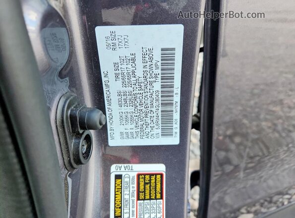 5J6RM4H74GL080409 2016 HONDA CR-V Серый 