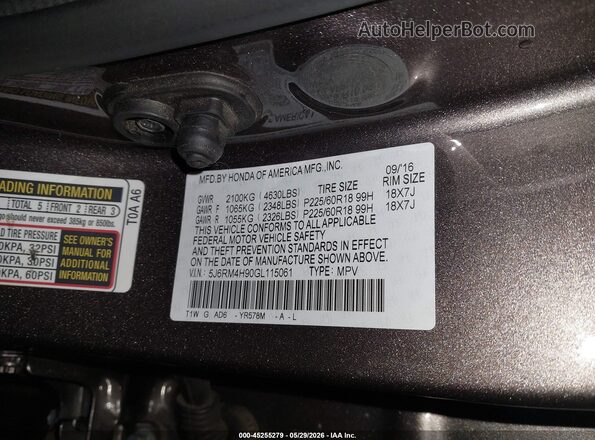 5J6RM4H90GL115061 2016 HONDA CR-V Brown Widok komory silnika
