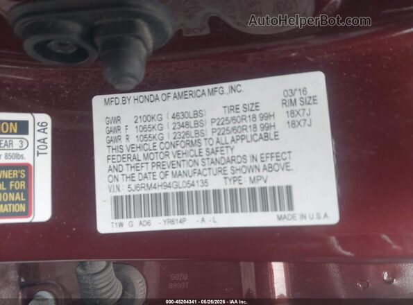 5J6RM4H94GL054135 2016 HONDA CR-V Brown Շարժիչի բաժամունքի տեսք