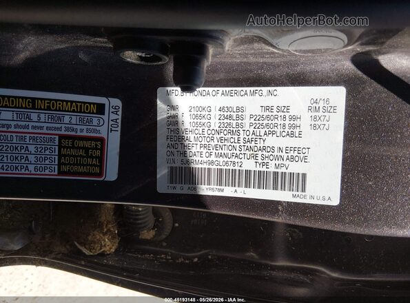 5J6RM4H98GL067812 2016 HONDA CR-V Gray Engine compartment view