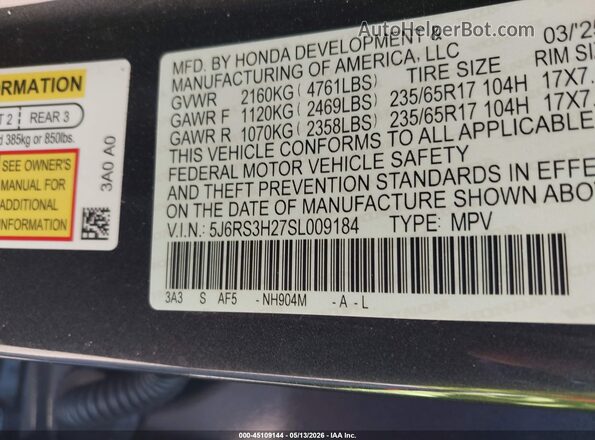 5J6RS3H27SL009184 2025 HONDA CR-V Black Вид підкапотного простору