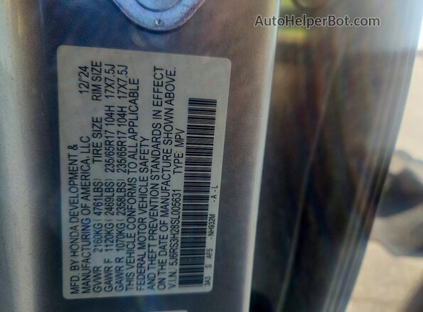 5J6RS3H28SL005631 2025 HONDA CR-V Gray Вид наклейки з VIN-кодом