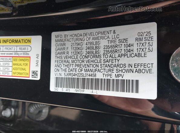 5J6RS4H22SL014458 2025 HONDA CR-V Black Engine compartment view