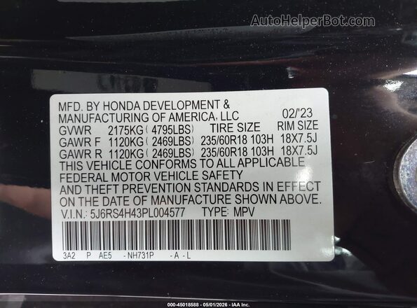 5J6RS4H43PL004577 2023 HONDA CR-V Black Widok komory silnika
