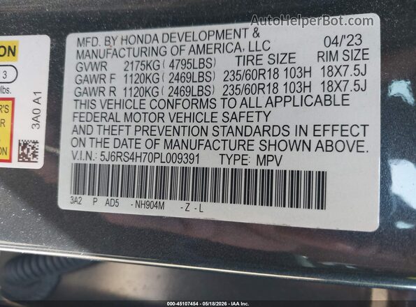 5J6RS4H70PL009391 2023 HONDA CR-V Серый 