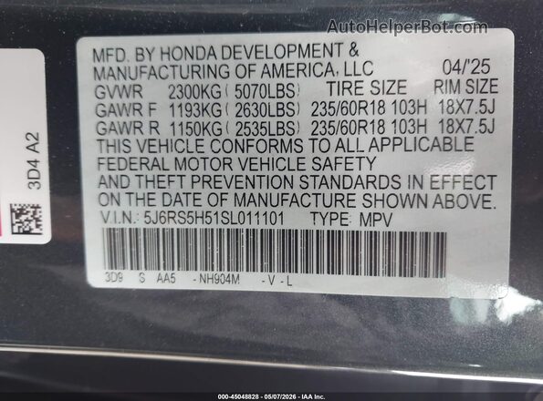 5J6RS5H51SL011101 2025 HONDA CR-V HYBRID Gray Vista del compartimento del motor