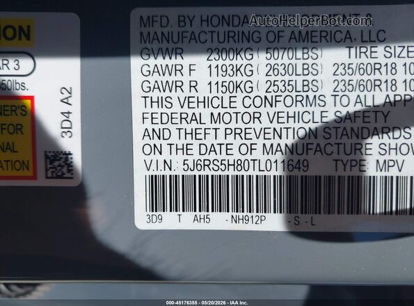 5J6RS5H80TL011649 2026 HONDA CR-V Gray ძრავის განყოფილების ხედი