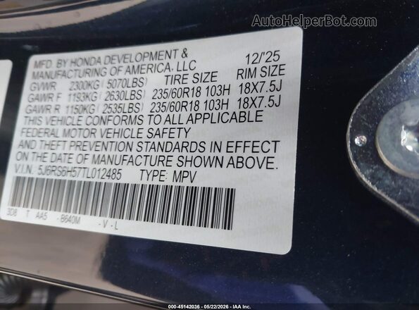 5J6RS6H57TL012485 2026 HONDA CR-V Dark Blue Вид подкапотного пространства
