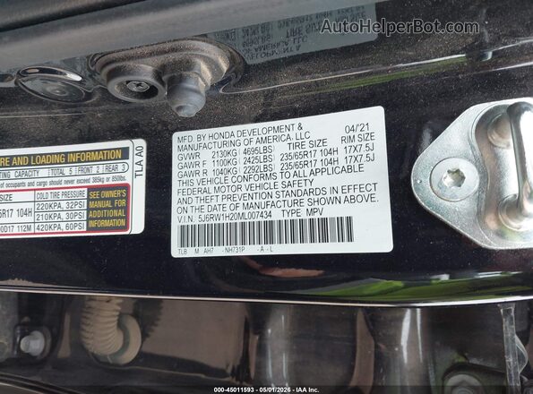 5J6RW1H20ML007434 2021 HONDA CR-V Black 