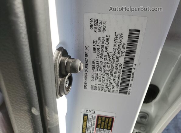 5J6RW1H50KA038282 2019 HONDA CR-V White 