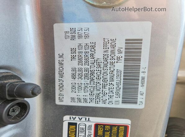 5J6RW2H55JL035337 2018 HONDA CR-V Silver Widok naklejki z numerem VIN