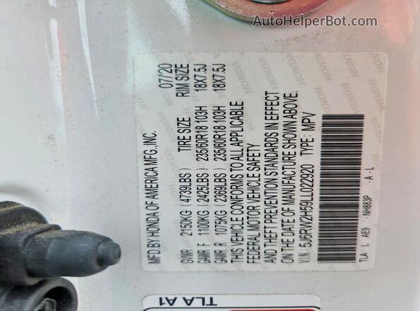 5J6RW2H59LL022920 2020 HONDA CR-V White 
