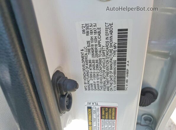 5J6RW2H88MA016582 2021 HONDA CR-V White Widok naklejki z numerem VIN