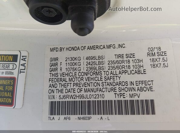 5J6RW2H99JL012310 2018 HONDA CR-V White Вид підкапотного простору
