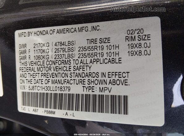 5J8TC1H30LL018379 2020 ACURA RDX Black ძრავის განყოფილების ხედი