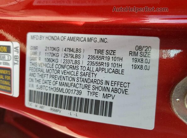 5J8TC1H35ML001739 2021 ACURA RDX Красный 