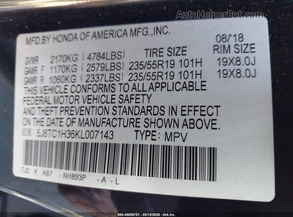 5J8TC1H36KL007143 2019 ACURA RDX Black Engine compartment view