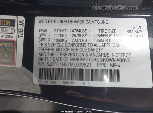 5J8TC1H37ML009521 2021 ACURA RDX Black Engine compartment view