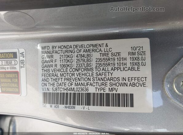 5J8TC1H54ML023636 2021 ACURA RDX Silver Engine compartment view