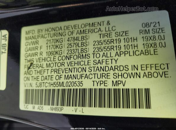 5J8TC1H55ML020535 2021 ACURA RDX Black Engine compartment view