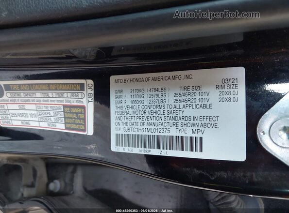 5J8TC1H61ML012375 2021 ACURA RDX Black Вид підкапотного простору