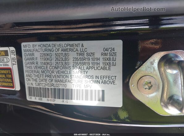 5J8TC2H33RL027110 2024 ACURA RDX Black ძრავის განყოფილების ხედი