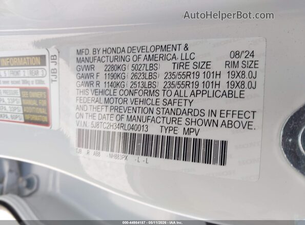 5J8TC2H34RL040013 2024 ACURA RDX White Widok komory silnika