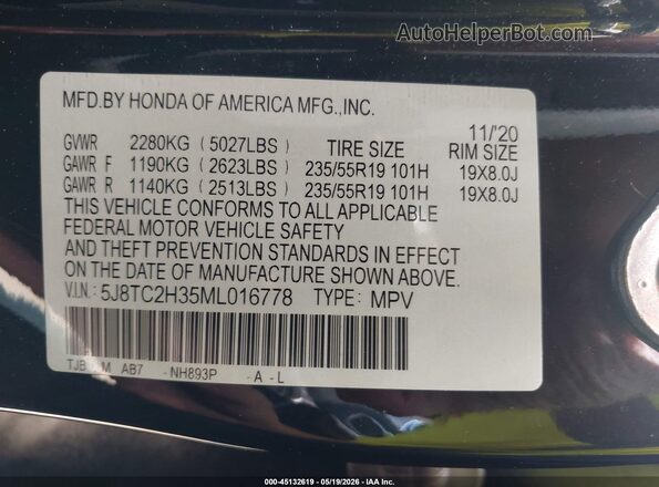 5J8TC2H35ML016778 2021 ACURA RDX Black Вид підкапотного простору