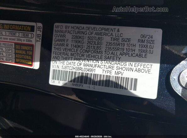 5J8TC2H38RL034991 2024 ACURA RDX Black Շարժիչի բաժամունքի տեսք