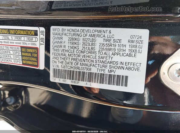 5J8TC2H3XRL037908 2024 ACURA RDX Black Widok komory silnika