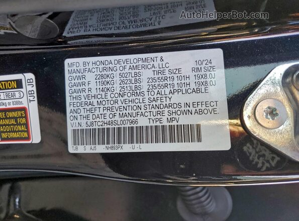 5J8TC2H48SL007966 2025 ACURA RDX Black Вид наклейки з VIN-кодом
