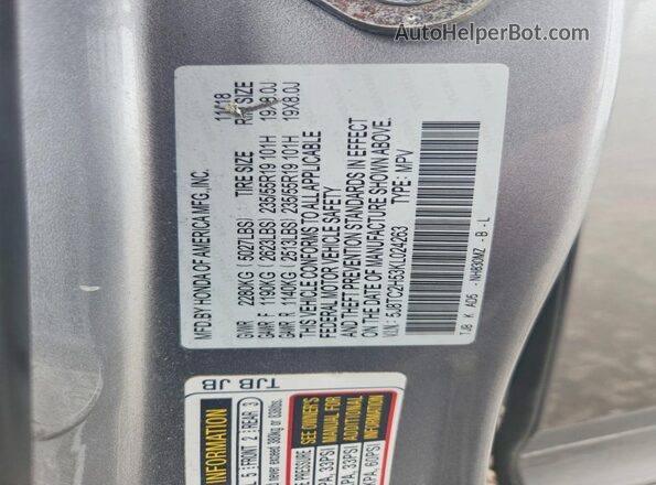 5J8TC2H53KL024263 2019 ACURA RDX Silver 