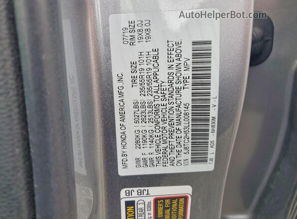 5J8TC2H53LL008145 2020 ACURA RDX Gray 