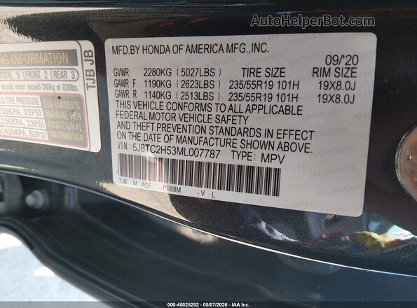 5J8TC2H53ML007787 2021 ACURA RDX Gray 