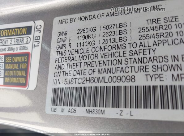 5J8TC2H60ML009098 2021 ACURA RDX Silver Engine compartment view