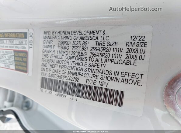 5J8TC2H63PL002702 2023 ACURA RDX White Շարժիչի բաժամունքի տեսք