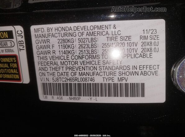5J8TC2H65RL008746 2024 ACURA RDX Black Widok komory silnika