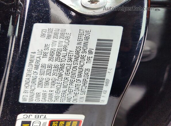5J8TC2H66PL024726 2023 ACURA RDX Black Vista de la etiqueta del VIN