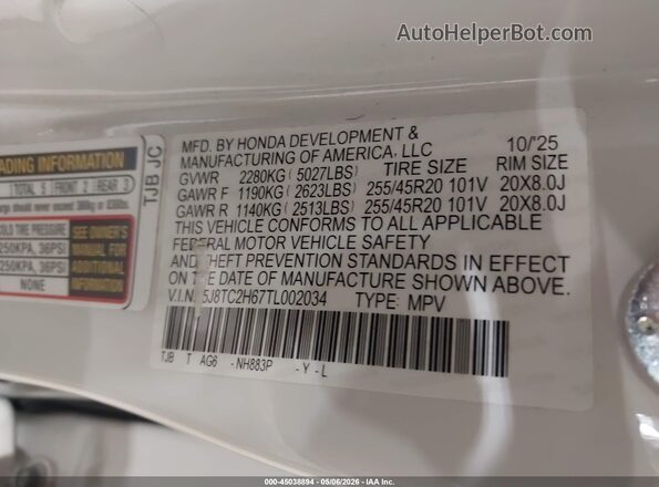 5J8TC2H67TL002034 2026 ACURA RDX White Widok komory silnika