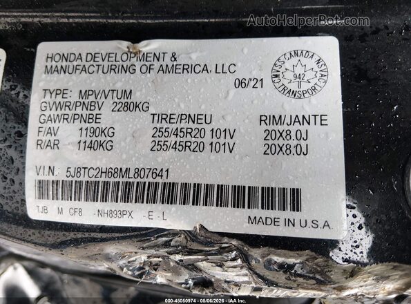5J8TC2H68ML807641 2021 ACURA RDX Black Вид підкапотного простору