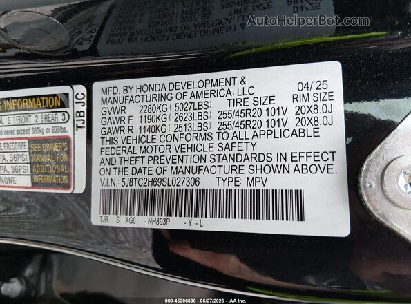 5J8TC2H69SL027306 2025 ACURA RDX Black Вид підкапотного простору