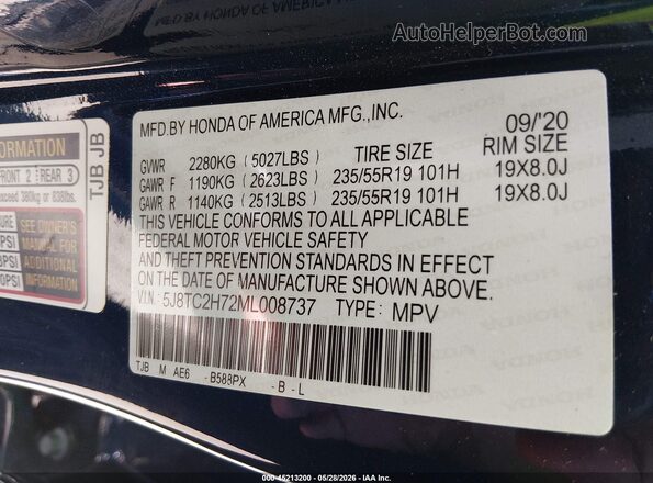 5J8TC2H72ML008737 2021 ACURA RDX Blue Engine compartment view