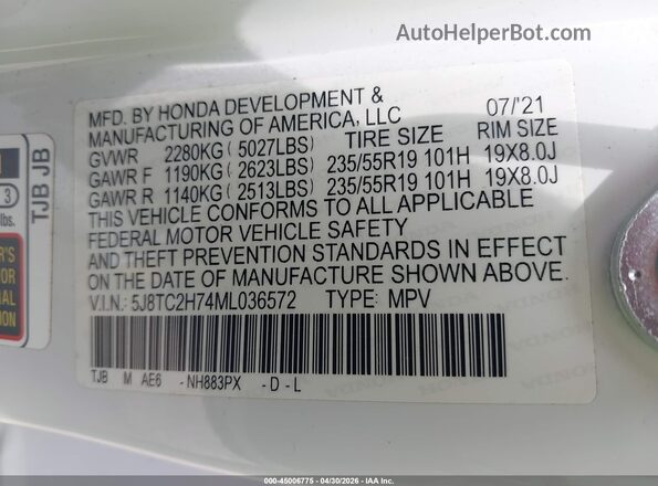 5J8TC2H74ML036572 2021 ACURA RDX Белый Вид подкапотного пространства