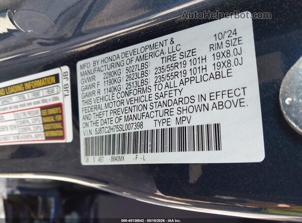5J8TC2H75SL007398 2025 ACURA RDX Navy ძრავის განყოფილების ხედი